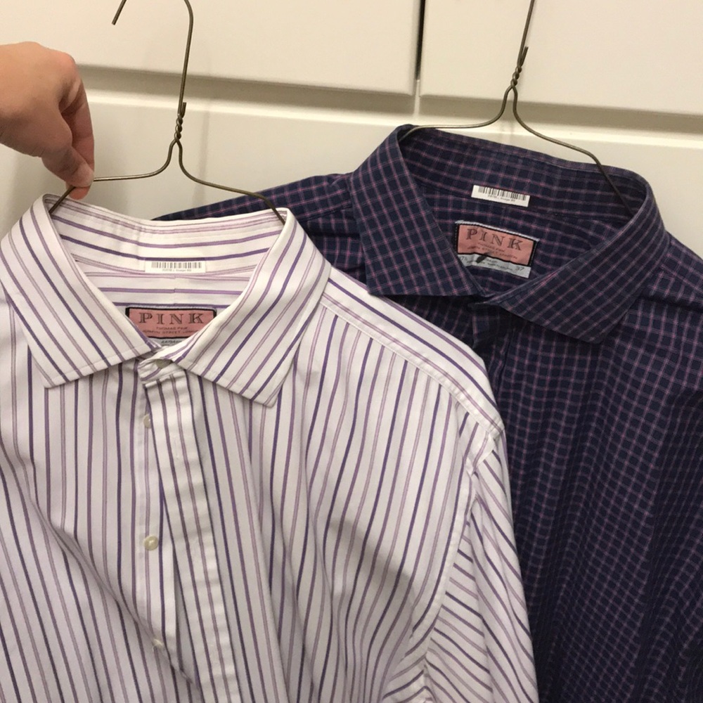 Lot of 2 Thomas Pink Dress Shirts 171/2 x 37